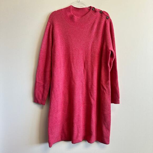 LOFT Plus Pink Ribbed Cotton Blend Sweater Dress Mock Neck Buttons Size 20/22 - Picture 10 of 10